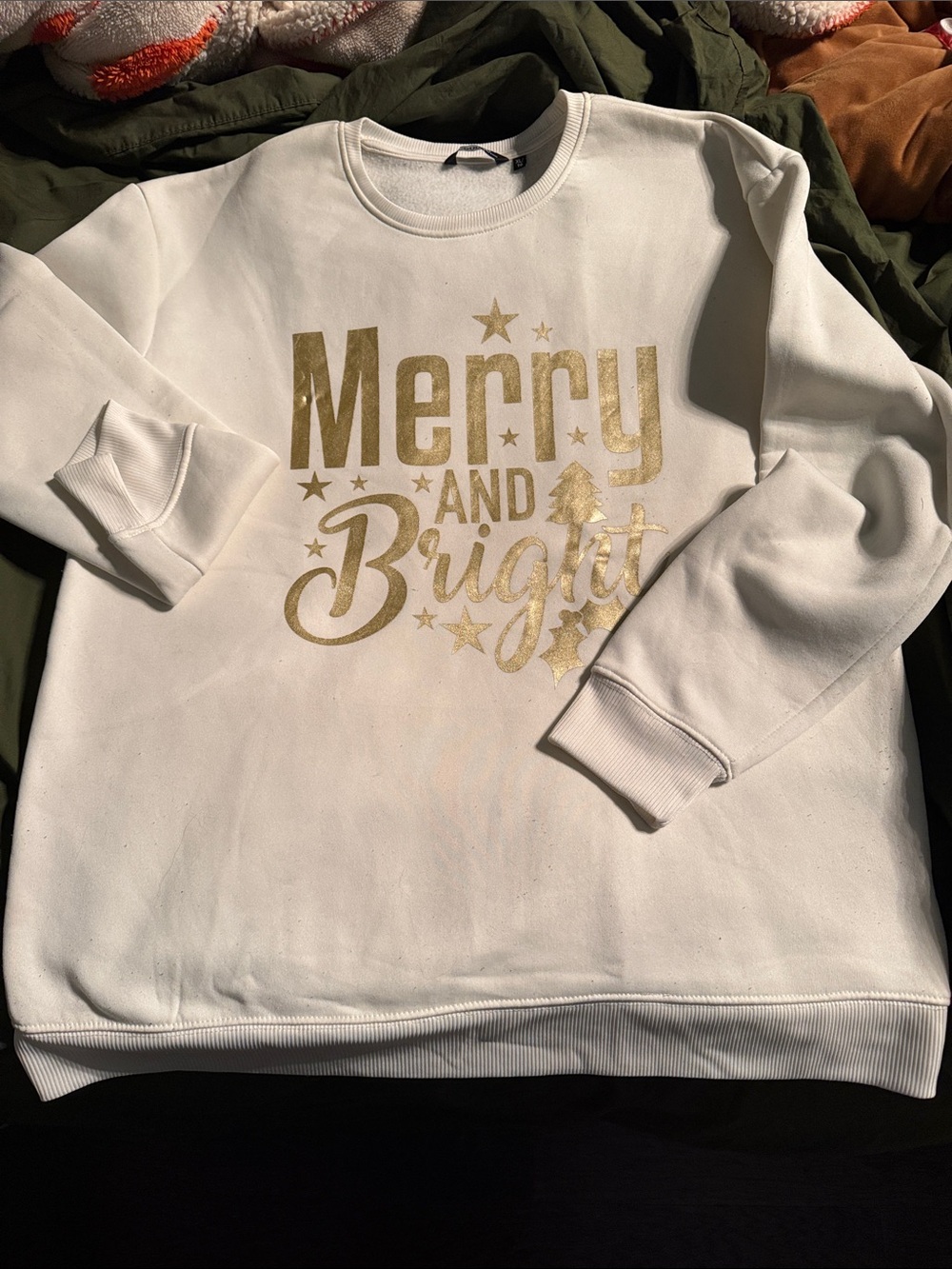 George White Sweatshirt with Gold 'Merry and Bright' Print